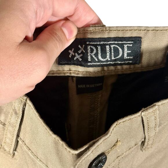 RUDE Hot Topic NWT Men's 26 Khaki Workwear Short Slim Straight Fit Long Inseam - Picture 4 of 11